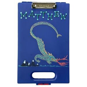 Personalized Boys Kids Dexas Fire Breathing Dragon Matthew Blue Name Clipboard.